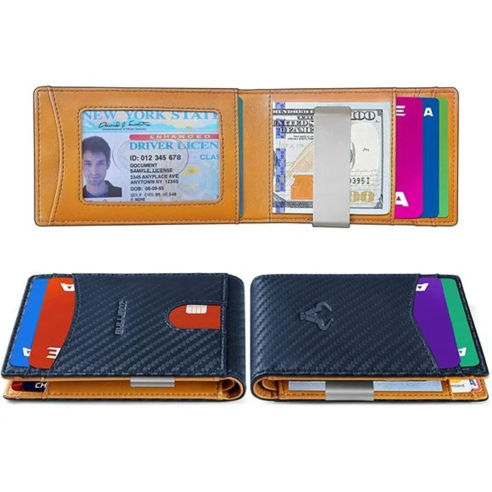 Men's Slim Wallet Money Clip Front Pocket Wallet 8 Cards, Blue